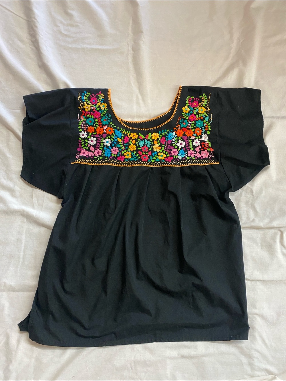 Black Hand Embroidered Floral  Women’s Top